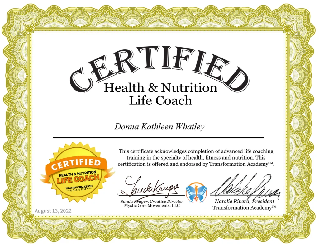 Kathy Whatley Health and Nutrition Life Coach Certificate